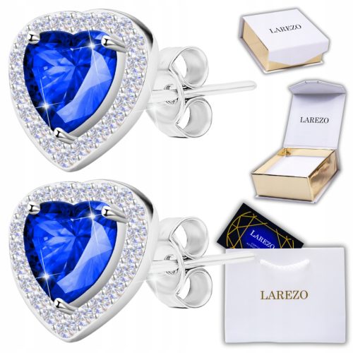  Silver Earrings Blue Crystal Hearts and Shining Zircons SILVER 925