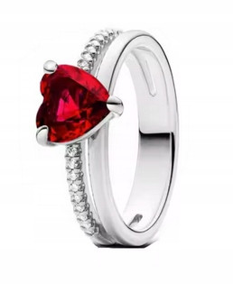  Ring Red convex Heart zircons silver s925 size 14