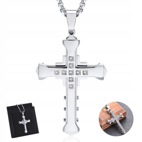  CHAIN WITH CROSS Silver Men's Cross Chain Necklace ITALIAN