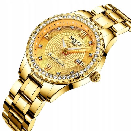  GOLD WOMEN'S WATCH WITH CRYSTALS ON A BRACELET, PERFECT FOR A GIFT