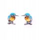  SILVER KINGFISH BIRD EARRINGS WITH AMBER AND TURQUOISE