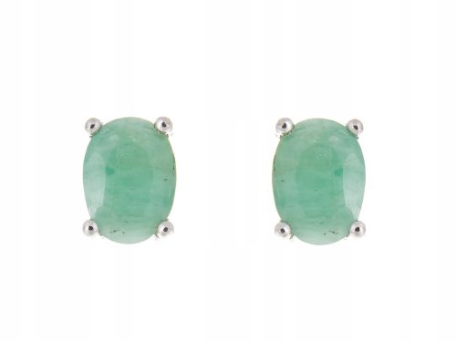  SILVER EARRINGS EMERALD NATURAL 7x5 RHODIUM PLATED GIFT