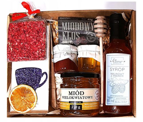  BASKET GIFT BOX GIFT CHOCOLATE TEA HONEY SYRUP JAM