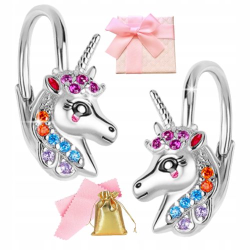  SILVER EARRINGS FOR GIRL CHILDREN UNICORN ENGLISH GIFT