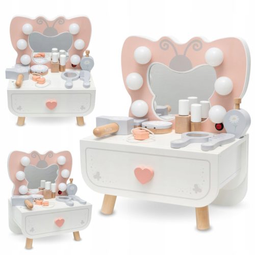  Wooden Mini Dressing Table with LED Lighting Butterfly Mamabrum