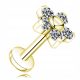  TITANIUM LABRET EARRING GOLD FLOWER EAR HELIX ZIRCONIES 1.2/6