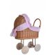  WICKER STROLLER, FOR DOLL made of wicker, pink check + RUBBER SOFT TIRES