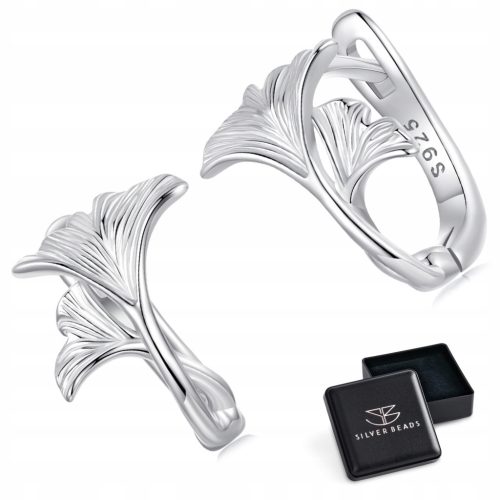  K813 Ginkgo Leaves Silver Clip-on Hoop Earrings Silver 925