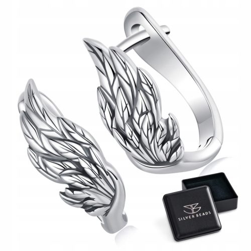  K831 Silver earrings decorated with angel wings, clasps closed, silver 92