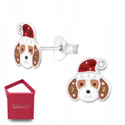  Silver earrings for children Christmas studs dog in Santa's hat