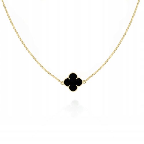  gold necklace gold plated choker clover black onyx PR.925 40cm