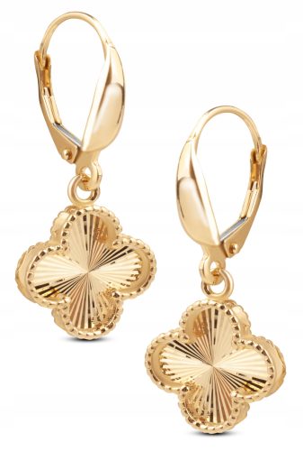  BEAUTIFUL GOLDEN HANGING EARRINGS WITH DIAMOND CLOVERS 14KT 585