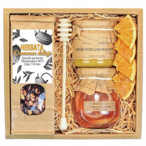  BASKET GIFT SET Gift Honey Tea Lemons NATURAL Gift