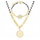  JEWELRY SET BLACK BEADS GOLDEN TREES OF HAPPINESS SURGICAL STEEL