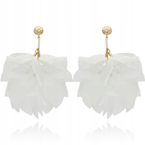  White silk flower hanging earrings