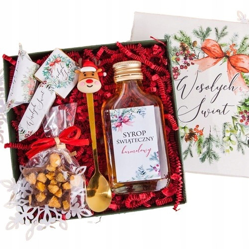  CHRISTMAS GIFT GIFT BASKET with syrup and spoon in a box