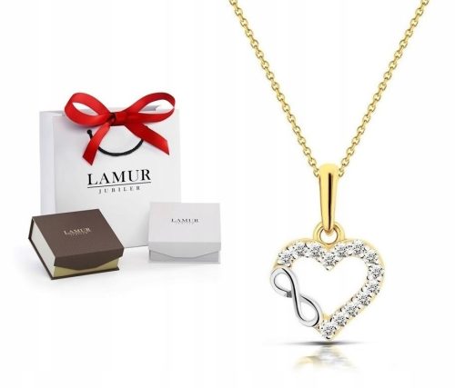  585 GOLD MINIMALIST HEART INFINITY NECKLACE WITH ZIRCONS