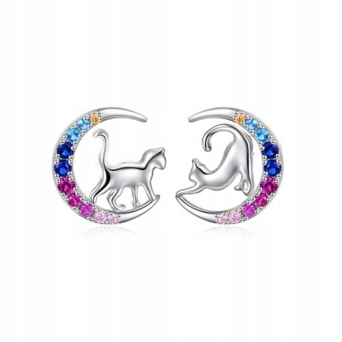  Fraise silver earrings Cat on the moon S925 with colored zircons