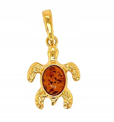  PENDANT silver gold plated AMBER PENDANT golden turtle FILM