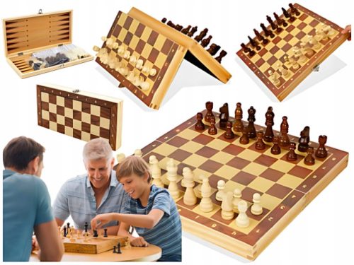  3in1 board game set WOODEN CHESS CHECKERS BACKGAMING LOGICAL GAMES