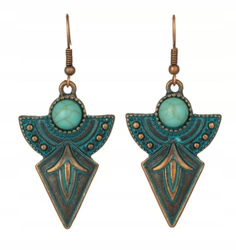  Ethnic Earrings Antique Bronze Turquoise Fans 55mm