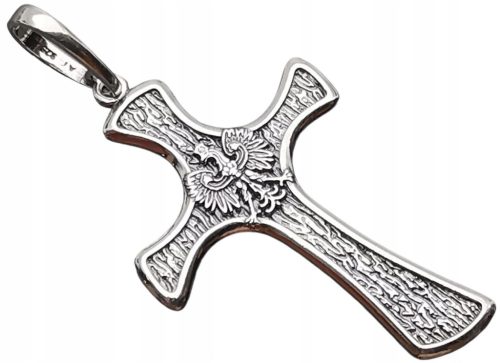  SILVER CROSS WITH PATRIOTIC EAGLE DOUBLE-SIDED DECORATION - 9 mm eyelet