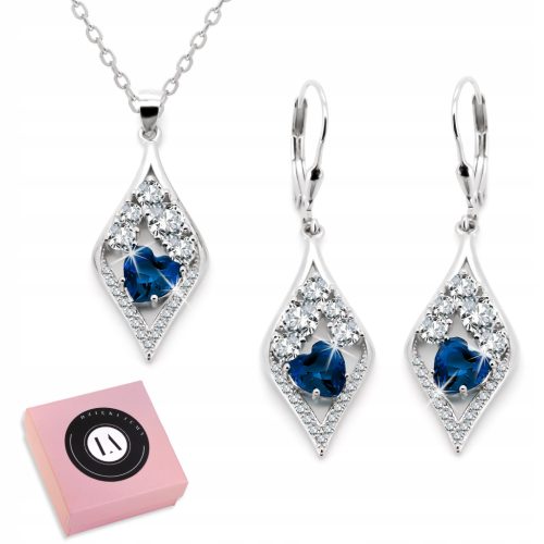  Silver set earrings pendant blue heart silver 925 LAPRII