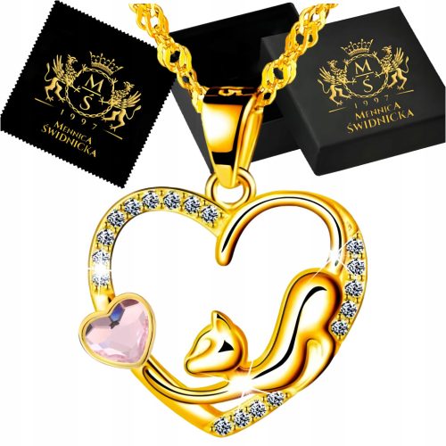  Gold Necklace Heart Cat Gold Plated Silver 925 Women's Christmas Gift