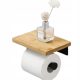  Toilet Paper Holder Hanger Black Loft with Bamboo Shelf Adhesive