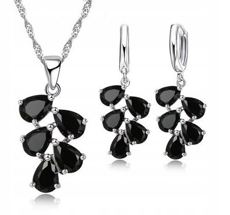  WOMEN'S SET SILVER PLATED CRYSTALS BLACK P 2186