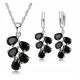  WOMEN'S SET SILVER PLATED CRYSTALS BLACK P 2186