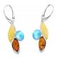  Silver earrings with AMBER and larimar, English clasp, hanging FILM