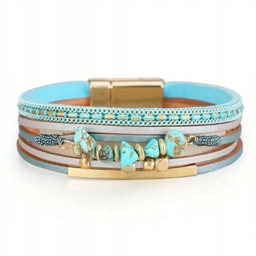  Women's leather bracelet, straps, stones, wrap, Boho, turquoise