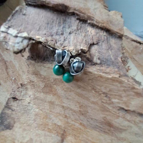  Silver malachite earrings with loop studs