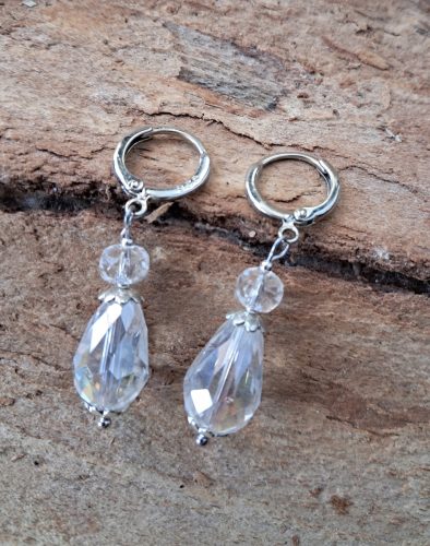  Earrings faceted crystal drops silver