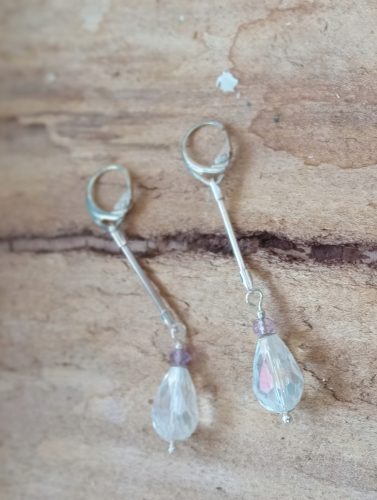  Silver faceted amethyst crystal earrings