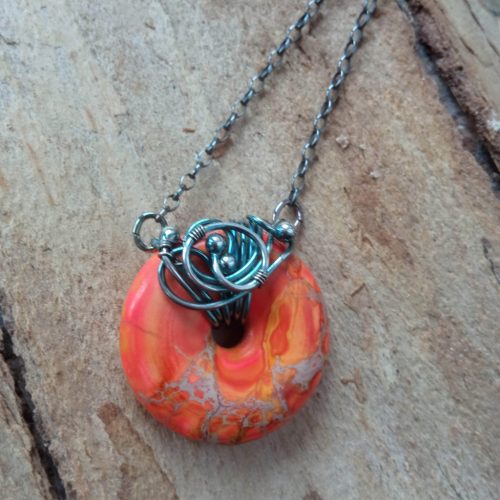  Pendant Jasper Orange Donut Wire Wrapping