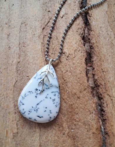  Pendant dendrite agate pendant winter drawing with a beautiful tie silver