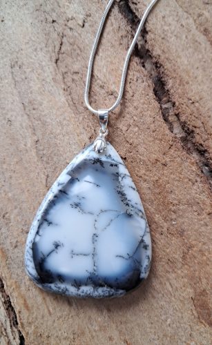  Pendant dendrite agate winter drawing silver large unique