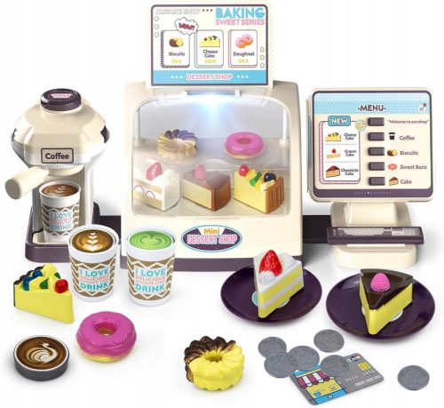  CASH REGISTER CHILDREN'S SHOP SET with COFFEE MACHINE and DESSERTS