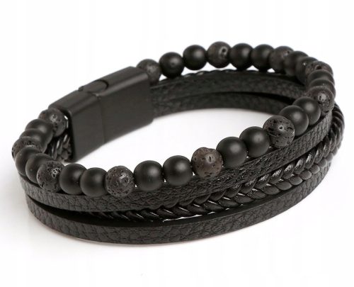  MEN'S LEATHER BRACELET ONYX LAVA BEADS