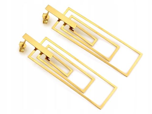  Gold earrings 585 spectacular long large movable rectangles on a stud 14k