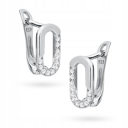  SILVER UNIQUE OVAL EARRINGS WITH ZIRCONS COMFORTABLE CLASP SILVER 925