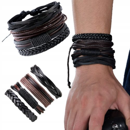  Men's LEATHER BRACELET strap 4in1adjustable