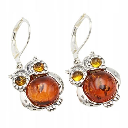  OWL EARRINGS with amber silver 925 SILVER OWL