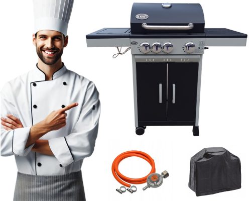  DEKRAFT GAS GRILL 3+1 BURNERS CAST IRON GRID + COVER DE (NEBRASKA)
