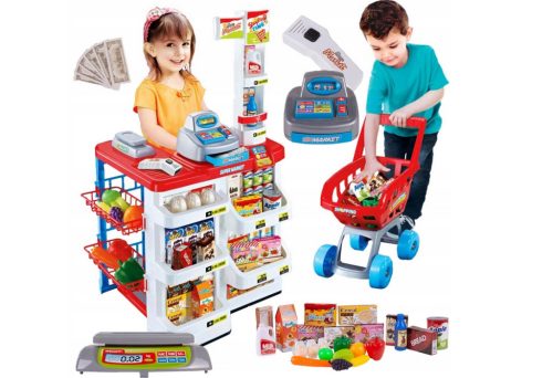  Toy supermarket with cash register and trolley