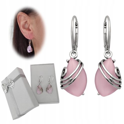  Silver earrings, pink, with quartz, 925