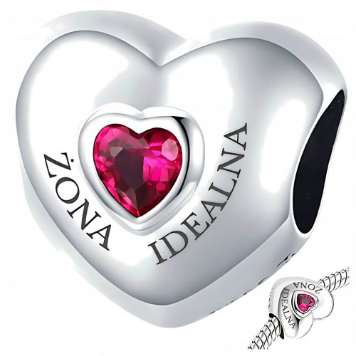  CHARMS HEART cubic zirconia love PERFECT WIFE silver 925 pendant BEADS charms