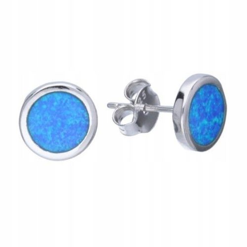  ROUND EARRINGS SILVER 925 HOOPS 0.8 cm BLUE OPAL STUD